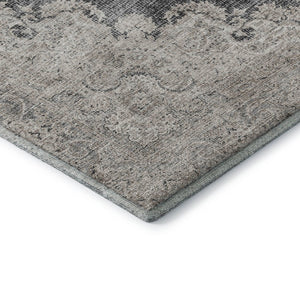 HomeRoots 8' Elegant Black, Beige & Gray Oriental Round Rug - Washable, UV-Protected for High-Traffic Areas 678883