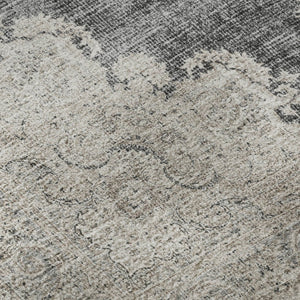 HomeRoots 8' Elegant Black, Beige & Gray Oriental Round Rug - Washable, UV-Protected for High-Traffic Areas 678883