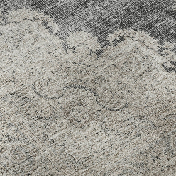 HomeRoots 8' Elegant Black, Beige & Gray Oriental Round Rug - Washable, UV-Protected for High-Traffic Areas 678883
