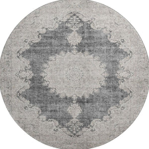 HomeRoots 8' Elegant Black, Beige & Gray Oriental Round Rug - Washable, UV-Protected for High-Traffic Areas 678883