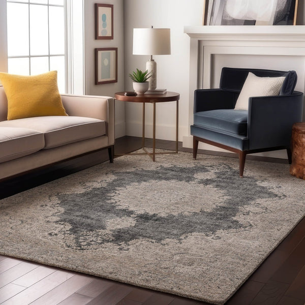 HomeRoots 8' X 10' Elegant Black Beige Gray Oriental Washable Rug - Stain Resistant, UV Protected, Durable Design 678884