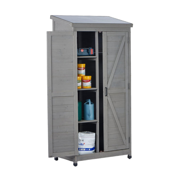 English Elm Outdoor Cedar Wood Vertical Storage Shed with Metal Roof for Garden Tools W2640P262538