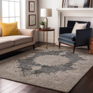 HomeRoots 10' Washable Oriental Area Rug in Black, Beige & Gray - UV Protected, Stain Resistant, Ideal for Homes 678886