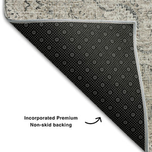 HomeRoots 10' Washable Oriental Area Rug in Black, Beige & Gray - UV Protected, Stain Resistant, Ideal for Homes 678886