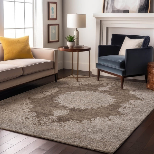 HomeRoots 5' X 8' Washable Brown Ivory Beige Oriental Area Rug with UV Protection - Perfect for Homes with Kids! 678888