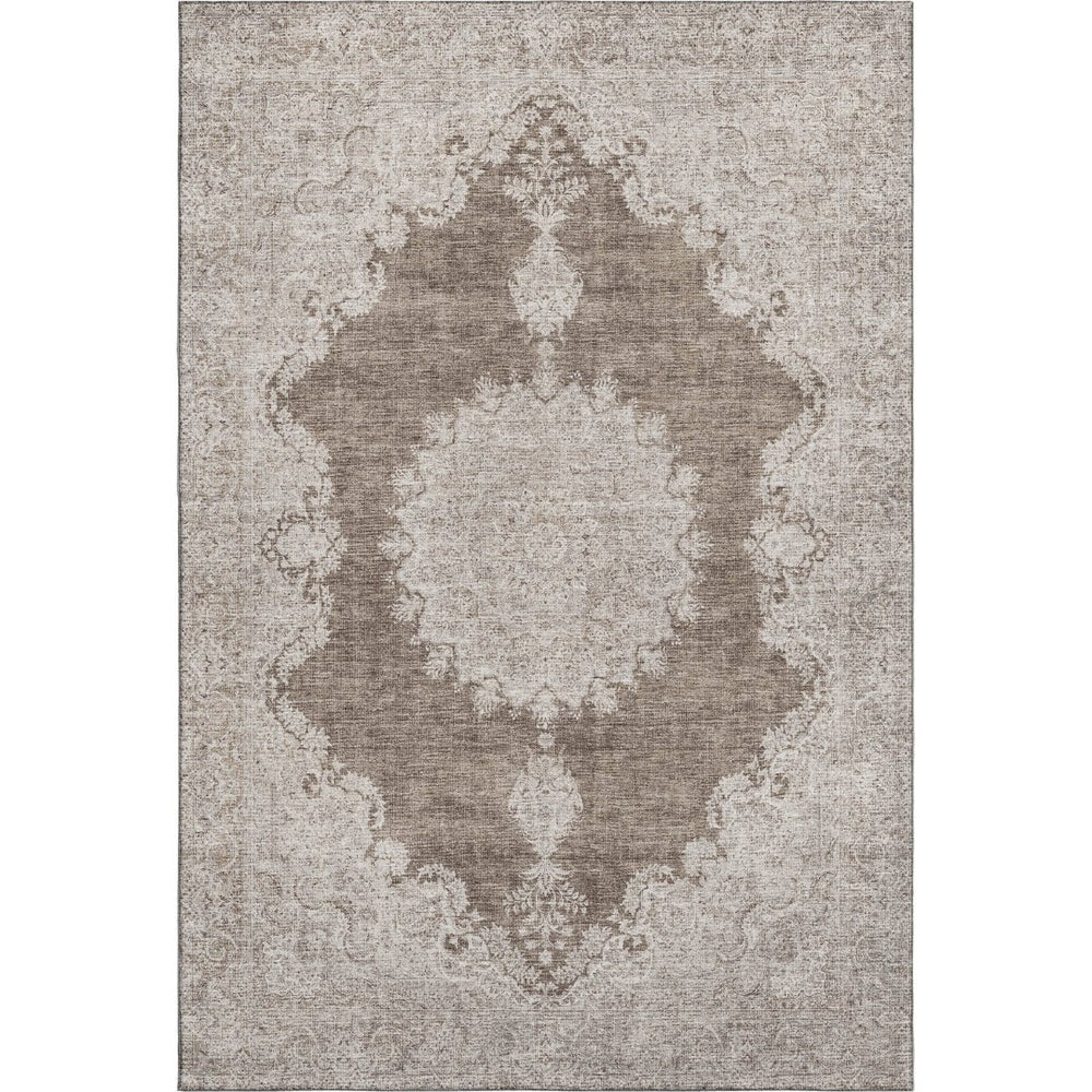 HomeRoots 5' X 8' Washable Brown Ivory Beige Oriental Area Rug with UV Protection - Perfect for Homes with Kids! 678888