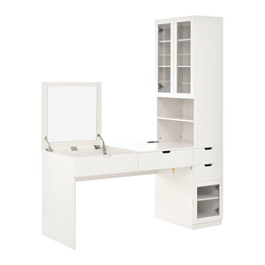 English Elm Versatile Makeup Vanity Desk with Mirror, Built-In Charging Station, 8 Hidden Storage Spaces, White N733S291664K
