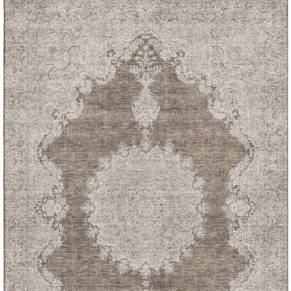 HomeRoots 8' X 10' Elegant Brown Ivory Beige Washable Oriental Area Rug with UV Protection for Families 678890