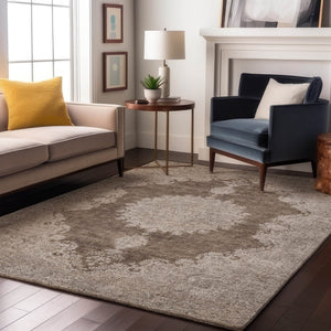 HomeRoots 9' X 12' Stylish Brown, Ivory & Beige Oriental Washable Area Rug with UV Protection for Durability 678891