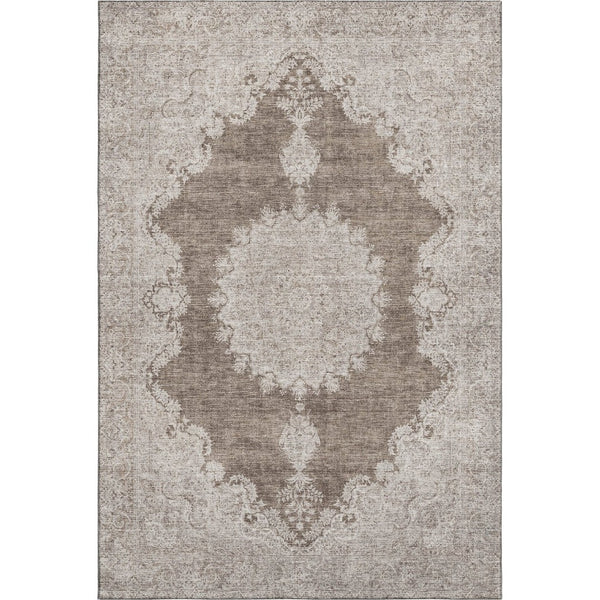 HomeRoots 9' X 12' Stylish Brown, Ivory & Beige Oriental Washable Area Rug with UV Protection for Durability 678891