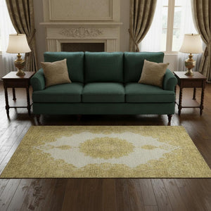 HomeRoots 5' X 8' Gold Ivory Gray Oriental Washable Area Rug - Stain-Resistant, UV Protected & Durable Design 678894
