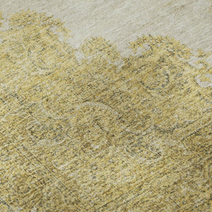 HomeRoots 8' Gold Ivory and Gray Oriental Washable Round Rug - UV Protection, Stain Resistant for Busy Homes 678895