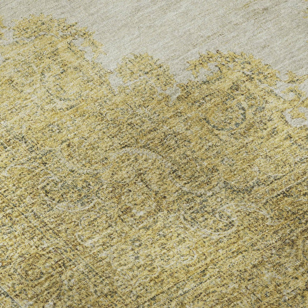 HomeRoots 8' Gold Ivory and Gray Oriental Washable Round Rug - UV Protection, Stain Resistant for Busy Homes 678895