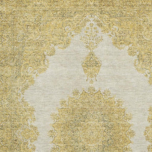 HomeRoots 8' X 10' Gold Ivory Gray Oriental Washable Area Rug with Stain Resistance & UV Protection Features 678896