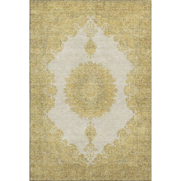 HomeRoots 9' X 12' Elegant Gold Ivory Gray Oriental Area Rug - Washable, Stain-Resistant, UV Protected Style! 678897