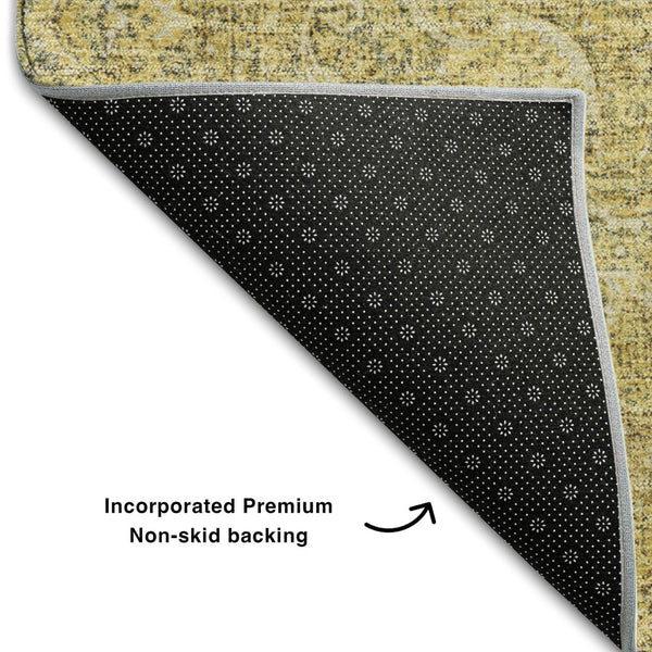 HomeRoots 9' X 12' Elegant Gold Ivory Gray Oriental Area Rug - Washable, Stain-Resistant, UV Protected Style! 678897