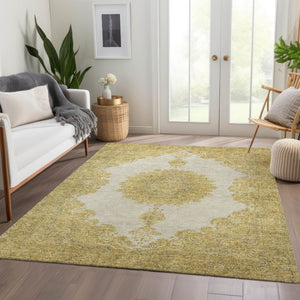 HomeRoots 9' X 12' Elegant Gold Ivory Gray Oriental Area Rug - Washable, Stain-Resistant, UV Protected Style! 678897