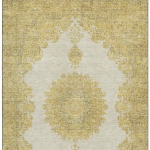 HomeRoots 9' X 12' Elegant Gold Ivory Gray Oriental Area Rug - Washable, Stain-Resistant, UV Protected Style! 678897