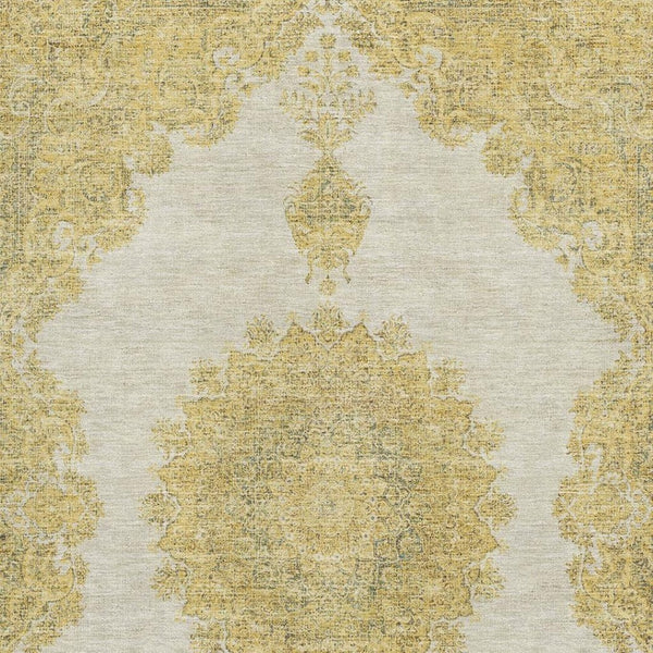 HomeRoots 10' X 14' Gold Ivory & Gray Oriental Washable Area Rug - Stylish, Durable, & UV Protected for Homes 678898