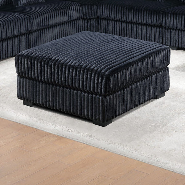 English Elm Black Jumbo Corduroy Square Ottoman Plush Modular Seating for Modern Living Rooms B011P435298