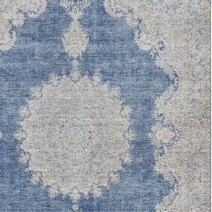 HomeRoots 5' X 8' Washable Navy Blue, Gray & Ivory Oriental Area Rug with UV Protection for Busy Homes 678900