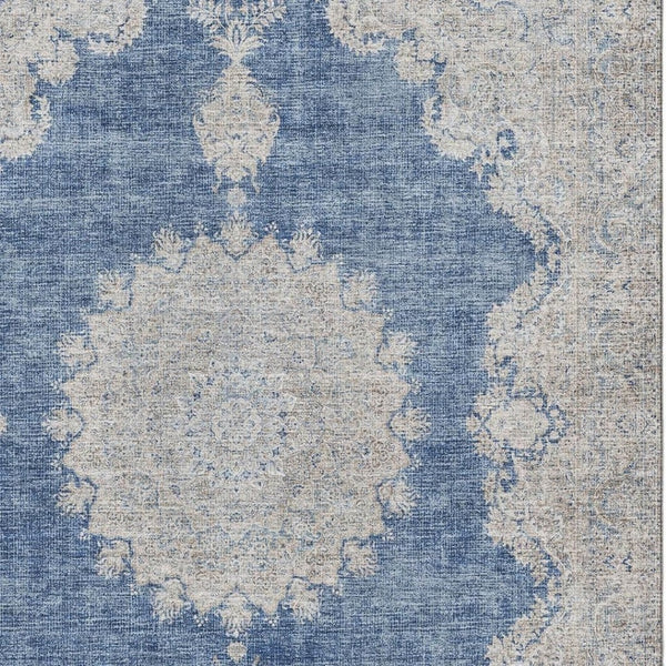 HomeRoots 5' X 8' Washable Navy Blue, Gray & Ivory Oriental Area Rug with UV Protection for Busy Homes 678900