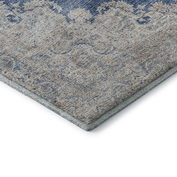 HomeRoots 9' Navy Blue, Gray & Ivory Oriental Washable Area Rug - Durable, Stain-Resistant & UV Protected! 678903