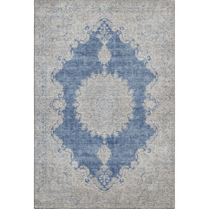 HomeRoots 10' X 14' Navy Blue Gray Ivory Oriental Area Rug - Washable, UV Protected & Pet-Friendly Design 678904