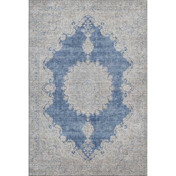 HomeRoots 10' X 14' Navy Blue Gray Ivory Oriental Area Rug - Washable, UV Protected & Pet-Friendly Design 678904