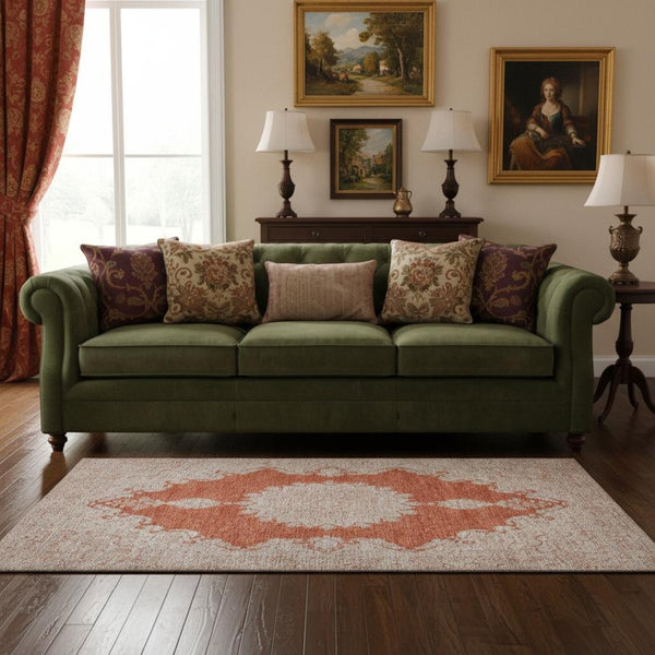 HomeRoots 5' X 8' Washable Rust and Beige Oriental Area Rug with UV Protection for High-Traffic Homes 678906