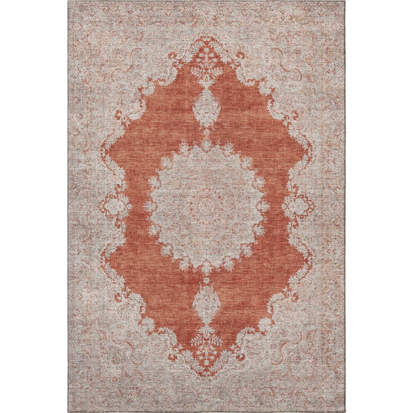 HomeRoots 5' X 8' Washable Rust and Beige Oriental Area Rug with UV Protection for High-Traffic Homes 678906