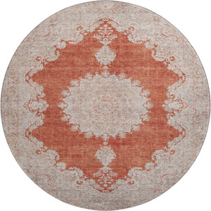 HomeRoots 8' Elegant Rust and Beige Oriental Washable Round Rug with UV Protection for Active Households 678907