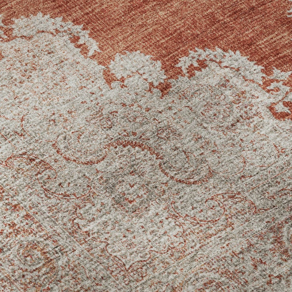 HomeRoots 8' Elegant Rust and Beige Oriental Washable Round Rug with UV Protection for Active Households 678907