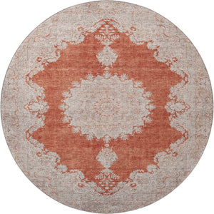 HomeRoots 8' Elegant Rust and Beige Oriental Washable Round Rug with UV Protection for Active Households 678907