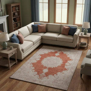 HomeRoots 8' X 10' Elegant Rust & Beige Oriental Area Rug - Washable, Stain-Resistant, UV Protected Beauty 678908