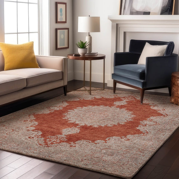 HomeRoots 8' X 10' Elegant Rust & Beige Oriental Area Rug - Washable, Stain-Resistant, UV Protected Beauty 678908