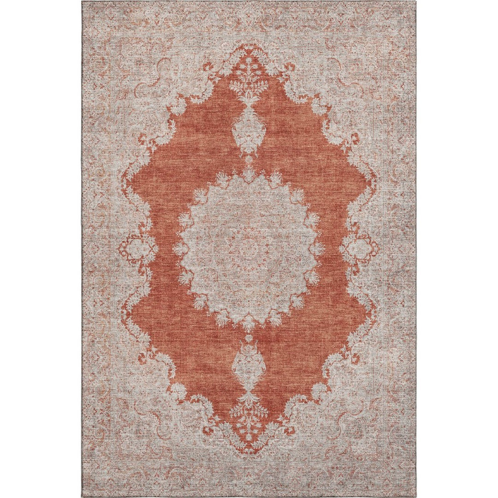 HomeRoots 8' X 10' Elegant Rust & Beige Oriental Area Rug - Washable, Stain-Resistant, UV Protected Beauty 678908