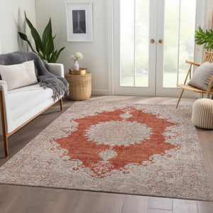 HomeRoots 8' X 10' Elegant Rust & Beige Oriental Area Rug - Washable, Stain-Resistant, UV Protected Beauty 678908