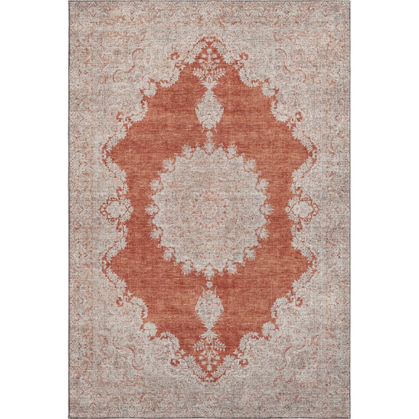 HomeRoots 9' X 12' Stylish Rust and Beige Oriental Washable Area Rug with UV Protection for High-Traffic Spaces 678909