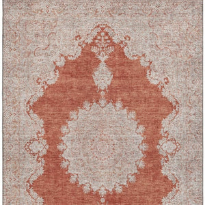 HomeRoots 9' X 12' Stylish Rust and Beige Oriental Washable Area Rug with UV Protection for High-Traffic Spaces 678909