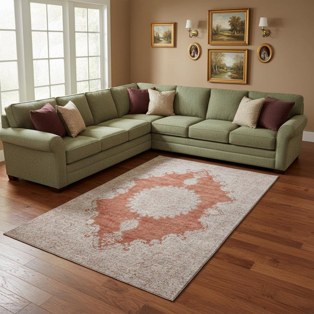 HomeRoots 10' X 14' Rust And Beige Oriental Area Rug – Washable, UV Protected, Perfect for High-Traffic Areas 678910