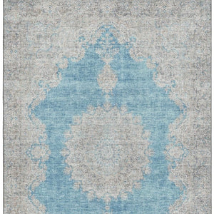HomeRoots 5' X 8' Teal Aqua & Gray Oriental Washable Area Rug – Durable, Stain Resistant with UV Protection! 678912