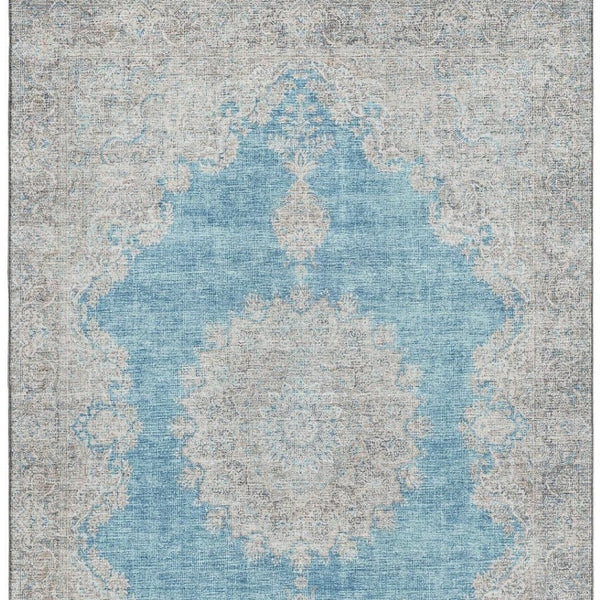 HomeRoots 5' X 8' Teal Aqua & Gray Oriental Washable Area Rug – Durable, Stain Resistant with UV Protection! 678912