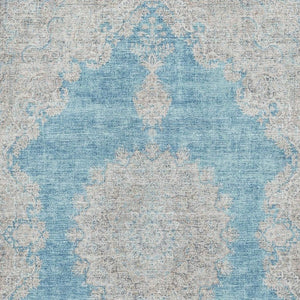HomeRoots 8' X 10' Teal Aqua & Gray Oriental Washable Area Rug - Stain-Resistant, UV-Protected for Durability 678914