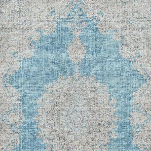 HomeRoots 8' X 10' Teal Aqua & Gray Oriental Washable Area Rug - Stain-Resistant, UV-Protected for Durability 678914