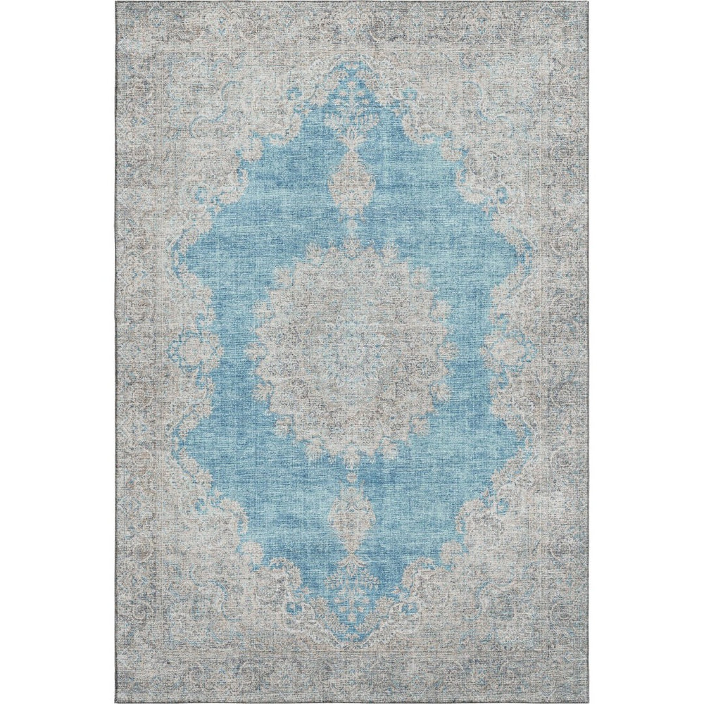 HomeRoots 9' X 12' Teal Aqua & Gray Oriental Washable Area Rug – Durable, Stylish, UV-Protected for All Spaces! 678915