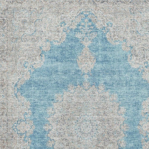 HomeRoots 9' X 12' Teal Aqua & Gray Oriental Washable Area Rug – Durable, Stylish, UV-Protected for All Spaces! 678915