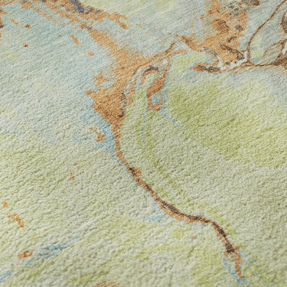 HomeRoots 5' X 8' Abstract Washable Area Rug in Artichoke Green, Copper & Teal – UV Protection & Easy Care! 678918