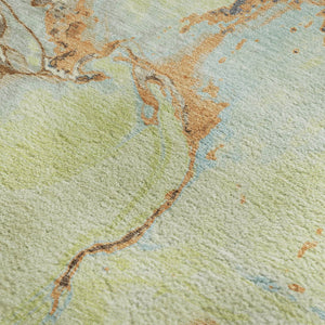 HomeRoots 5' X 8' Abstract Washable Area Rug in Artichoke Green, Copper & Teal – UV Protection & Easy Care! 678918