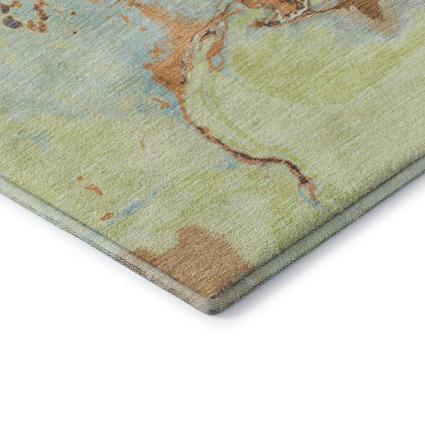 HomeRoots 8' Washable Round Rug in Artichoke Green, Copper & Teal - UV Protected, Stain-Resistant Design 678919